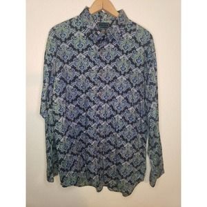 Shah Safari Size Large Long Sleeve Abstract Art Print Button Geometric Shirt